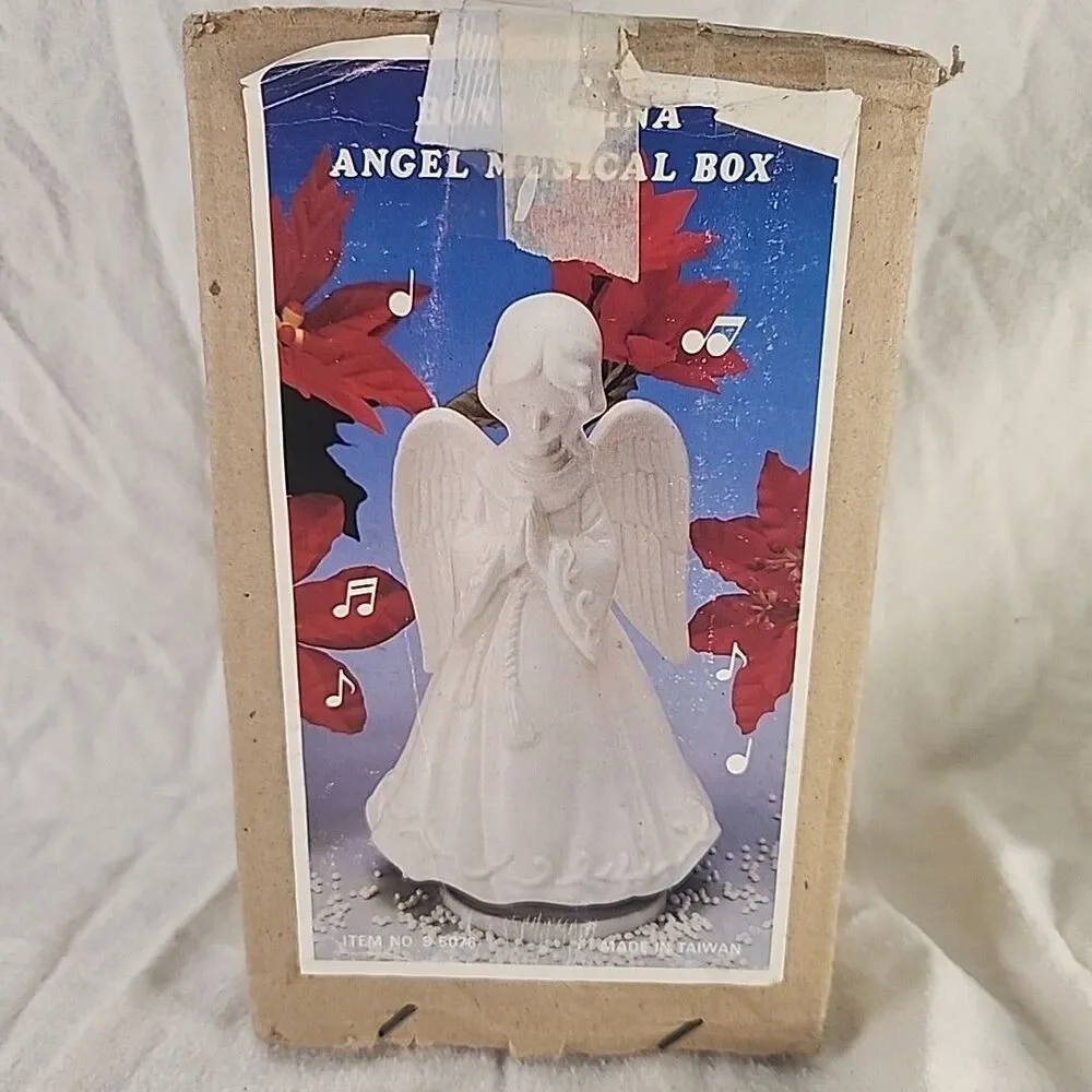 Wind Up Angel Musical Box Bone China Made In Taiwan Original Box VINTAGE
